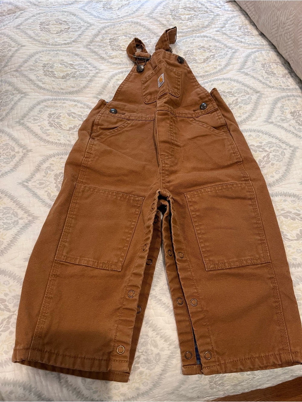 Carhartt Blue Plaid lined  and Brown kids overall. Size 18m
